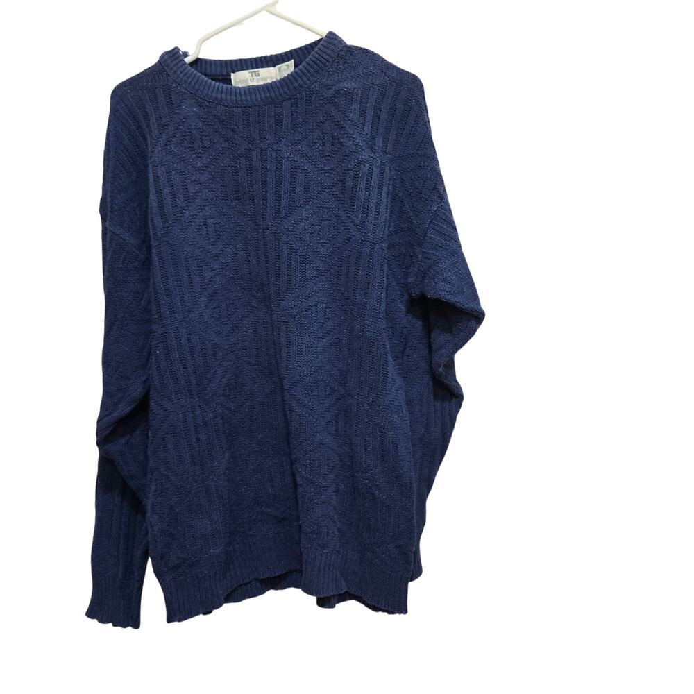 Vintage Tricot St George Sweater L Navy Cotton USA Textured